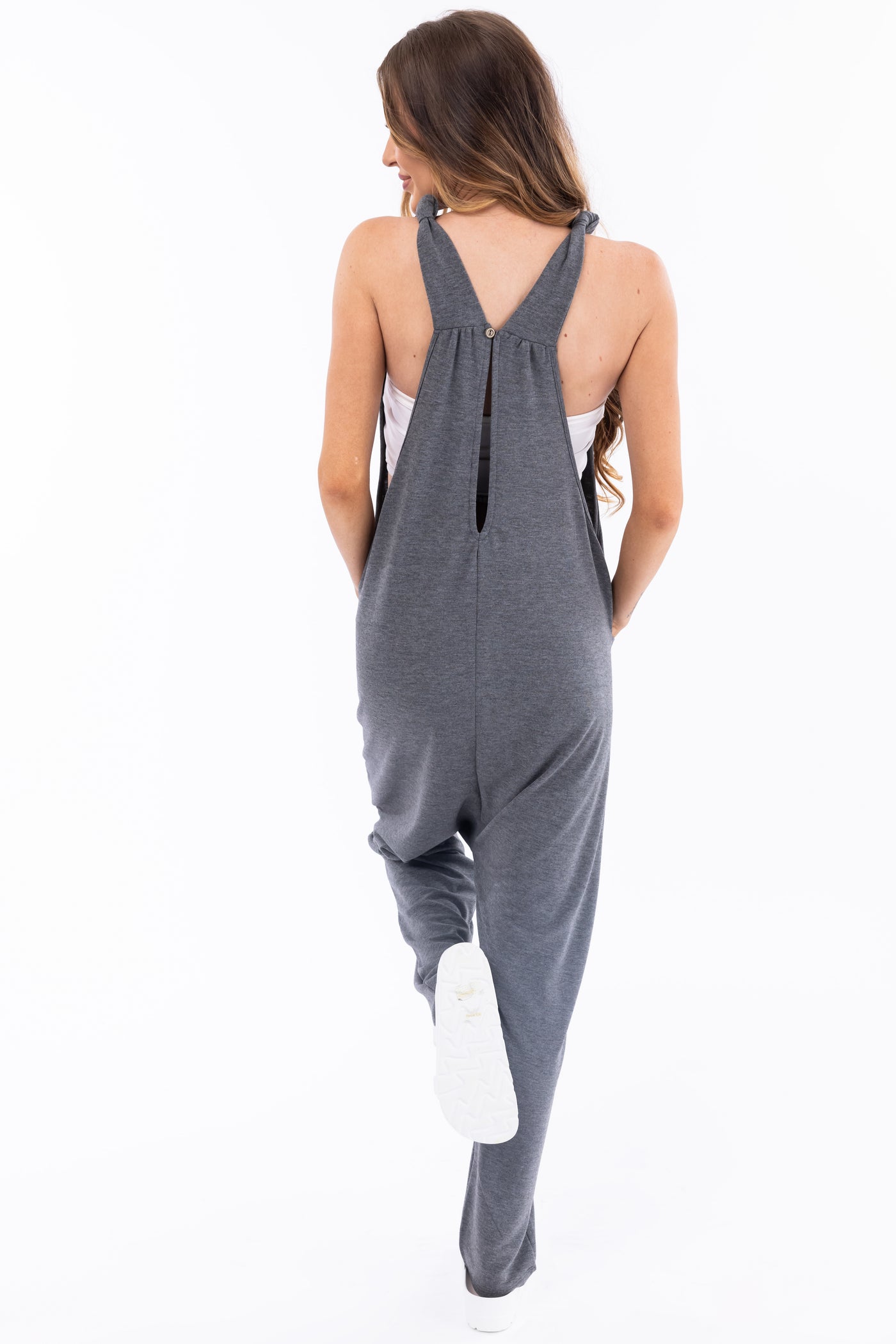 Graphite Knotted Strap Oversized Jumpsuit