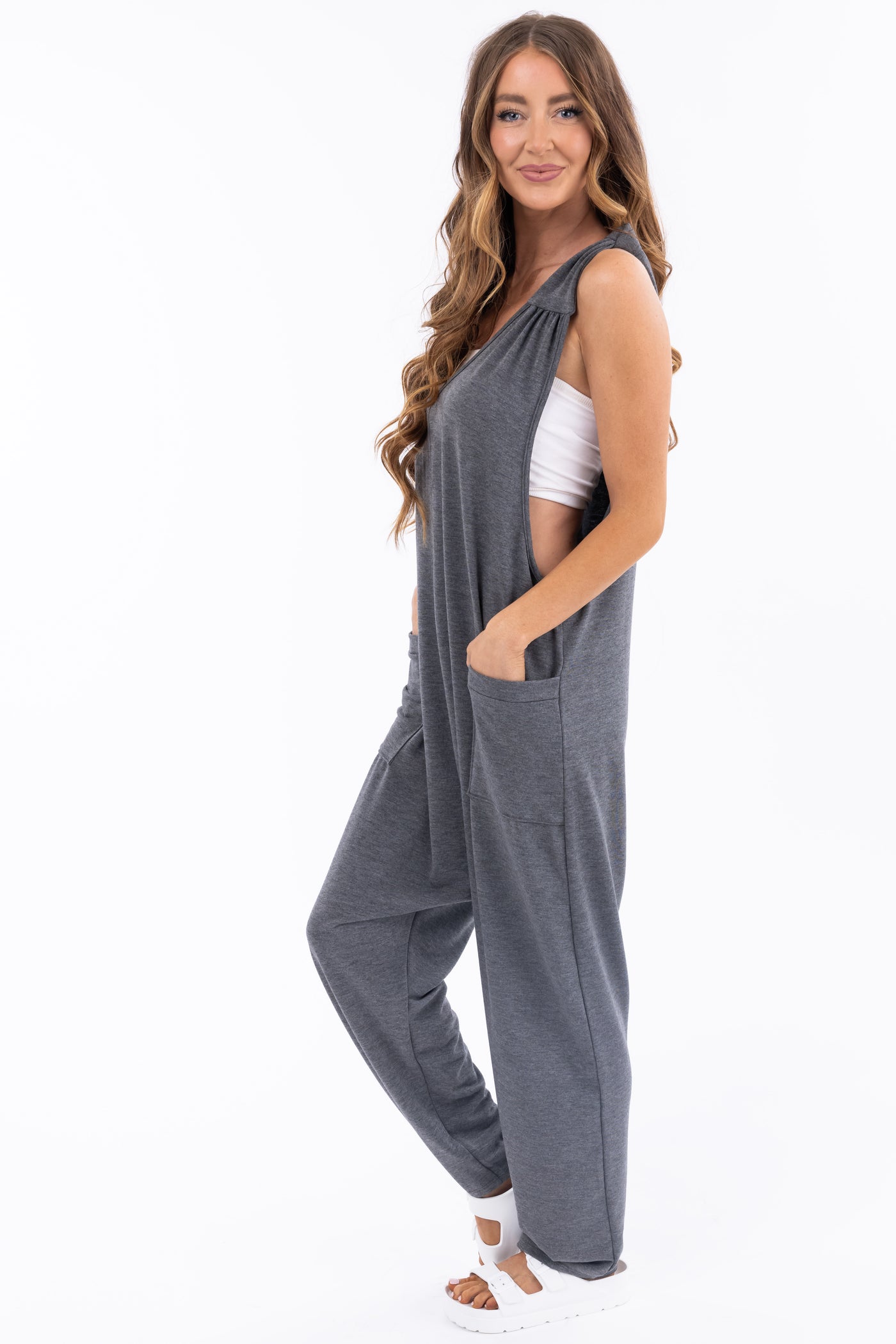 Graphite Knotted Strap Oversized Jumpsuit