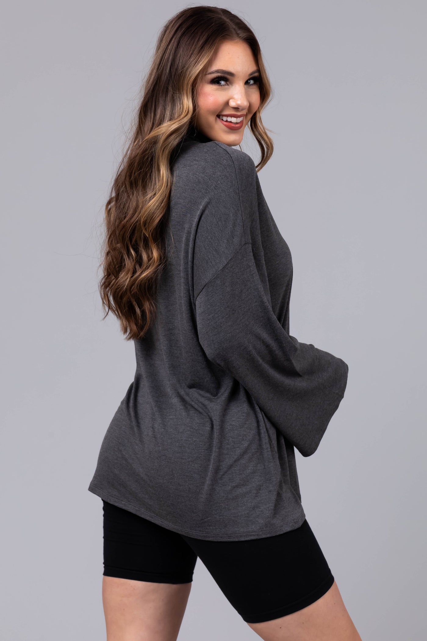 Graphite Long Sleeve Mock Neck Tunic Top