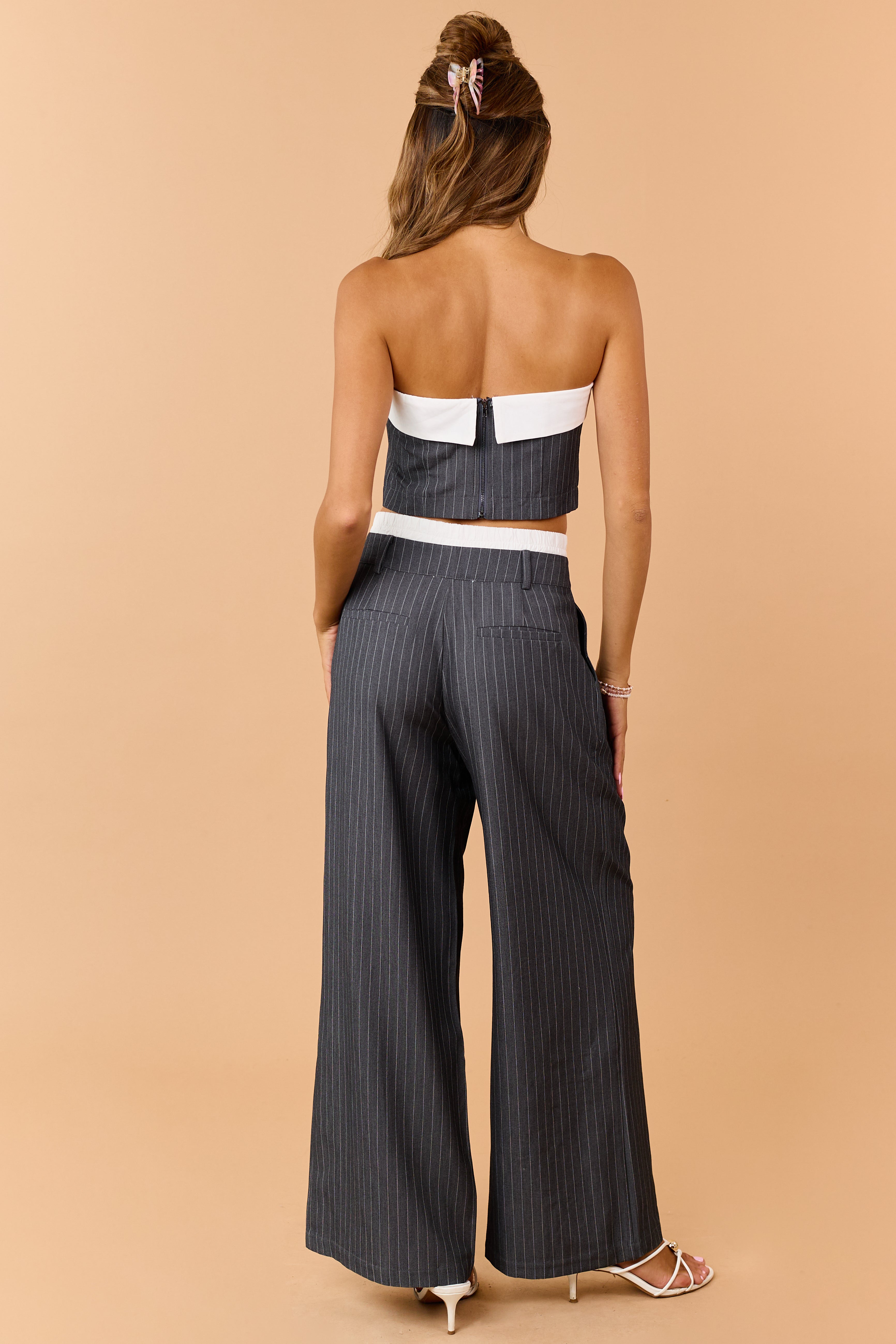 Graphite Pin Stripe Strapless Top and Pant Set