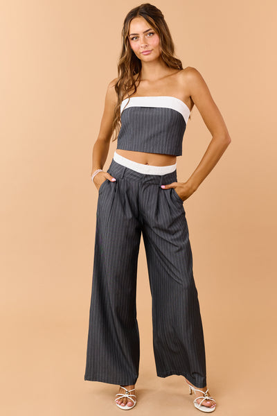 Graphite Pin Stripe Strapless Top and Pant Set