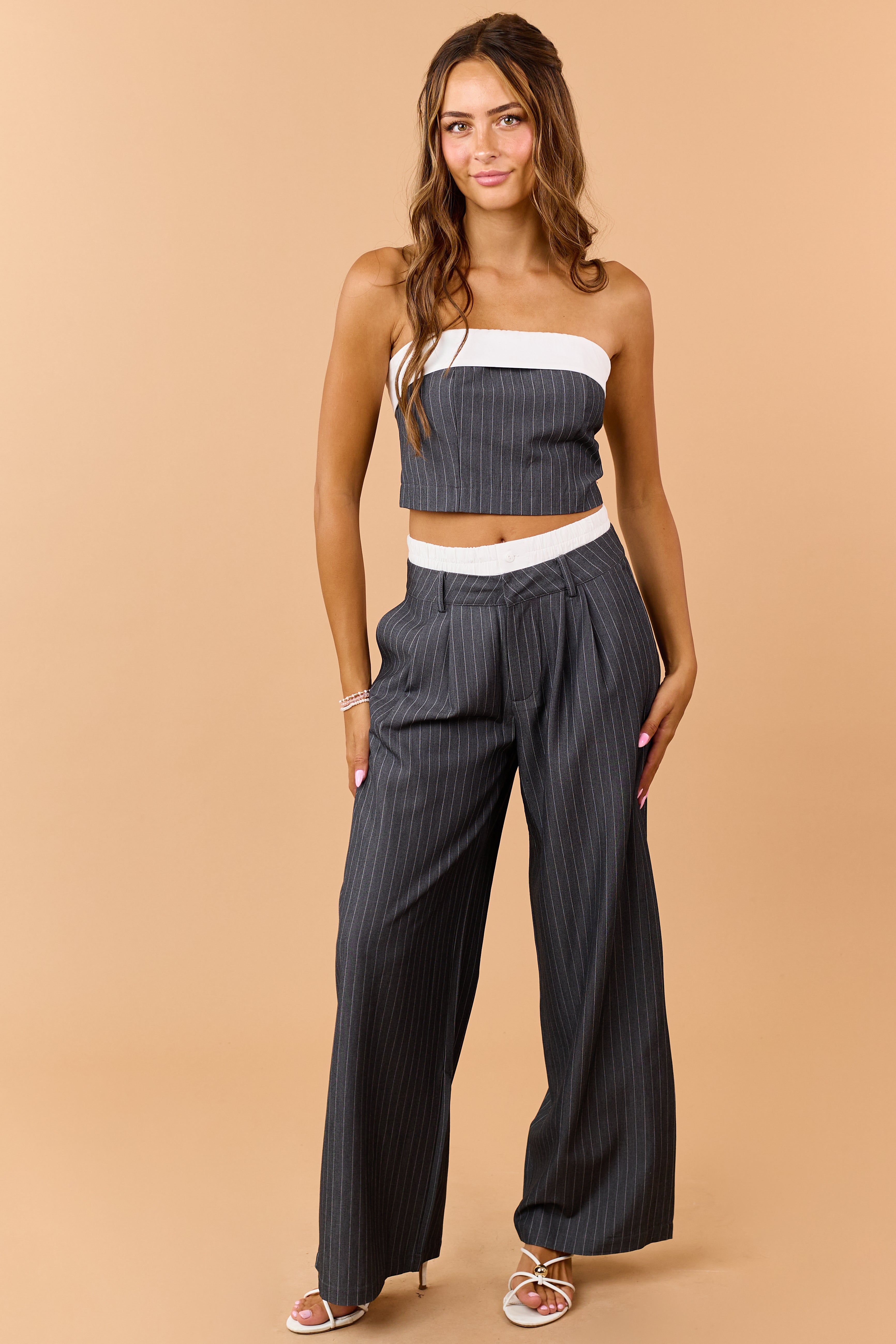 Graphite Pin Stripe Strapless Top and Pant Set