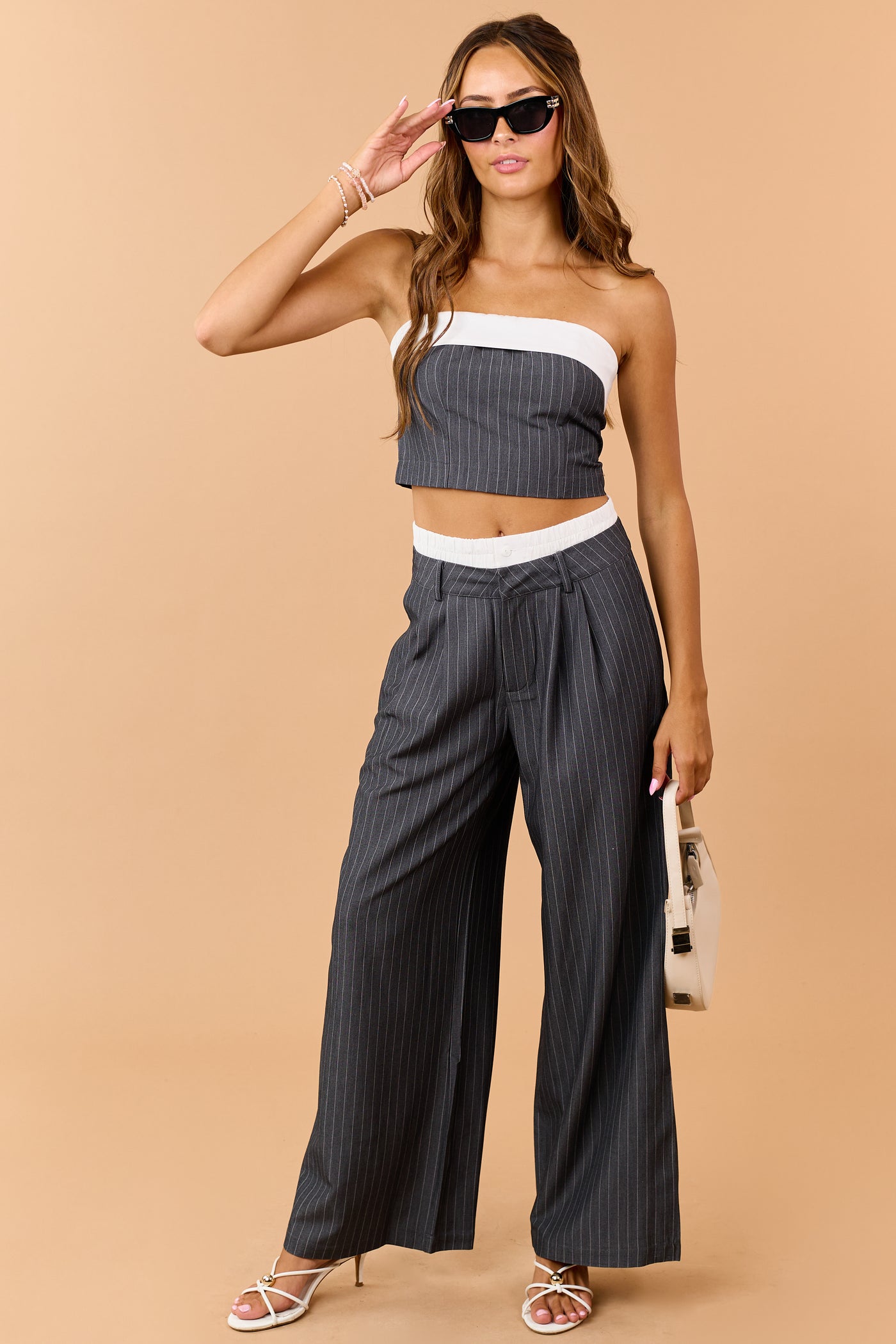 Graphite Pin Stripe Strapless Top and Pant Set