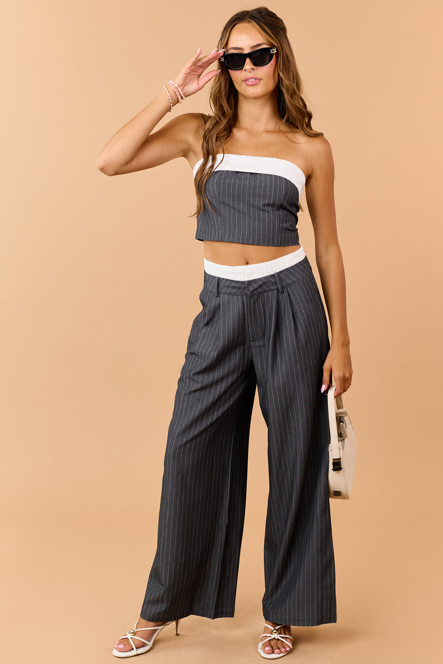 Graphite Pin Stripe Strapless Top and Pant Set