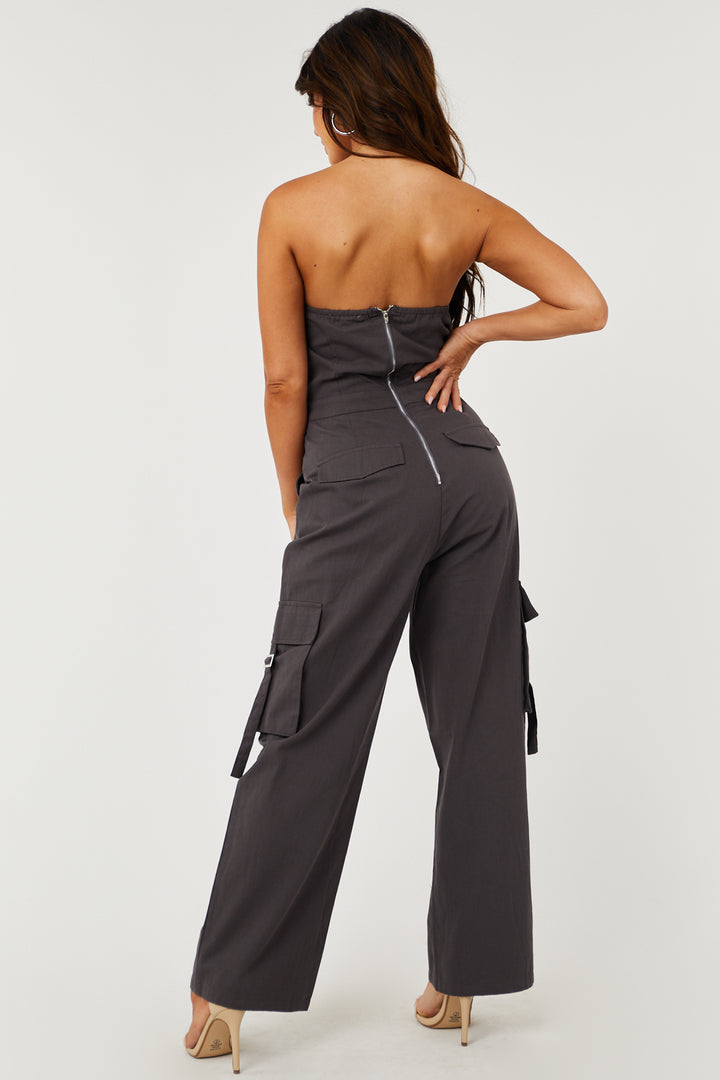 Graphite Strapless Bustier Cargo Jumpsuit