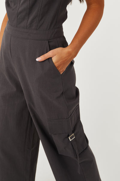Graphite Strapless Bustier Cargo Jumpsuit