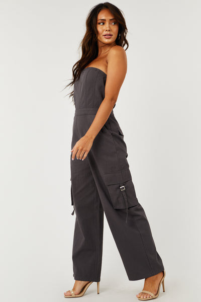 Graphite Strapless Bustier Cargo Jumpsuit