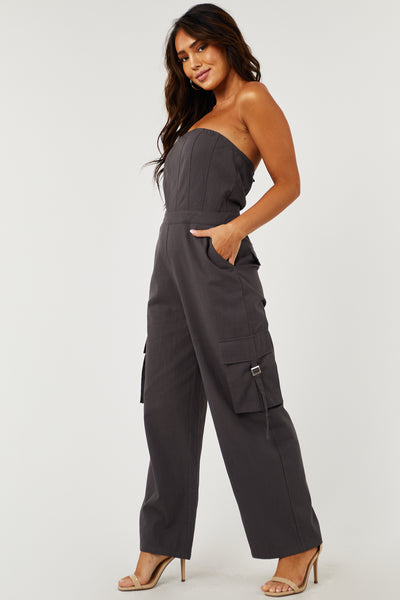 Graphite Strapless Bustier Cargo Jumpsuit