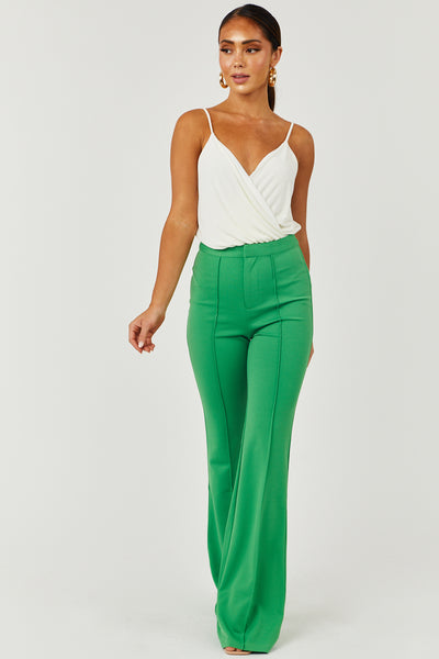 Green High Rise Flare Pants with Seam Detail