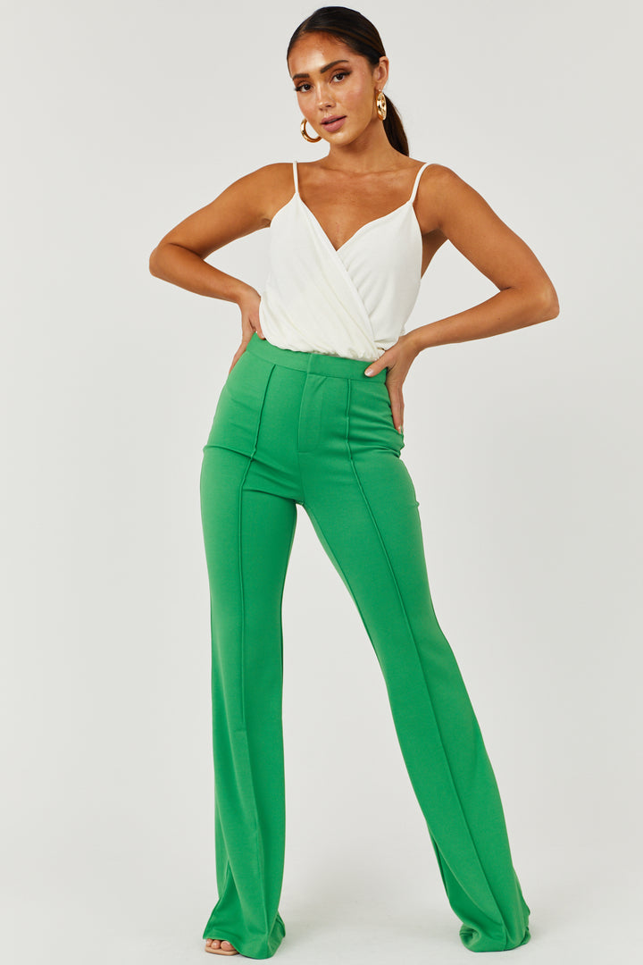 Green High Rise Flare Pants with Seam Detail