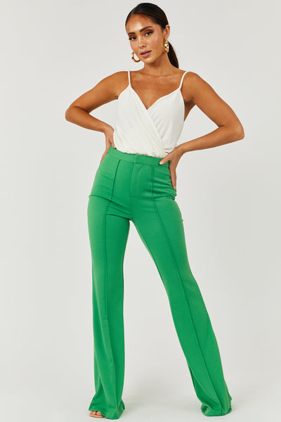 Green High Rise Flare Pants with Seam Detail