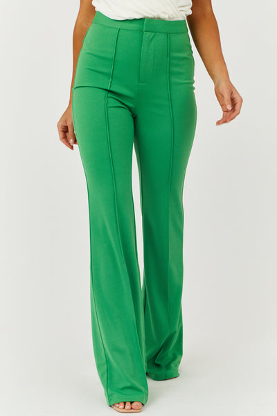 Green High Rise Flare Pants with Seam Detail