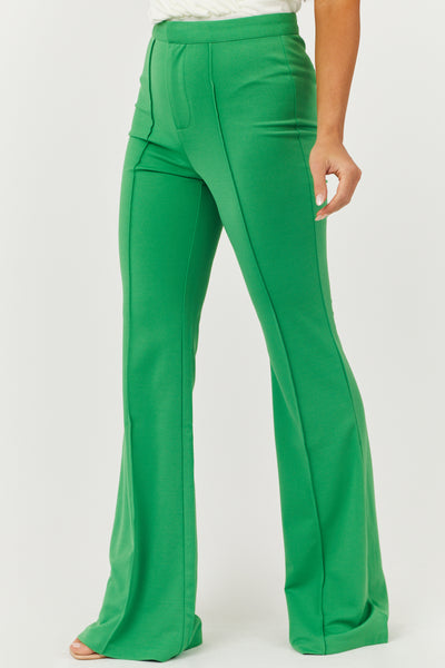 Green High Rise Flare Pants with Seam Detail