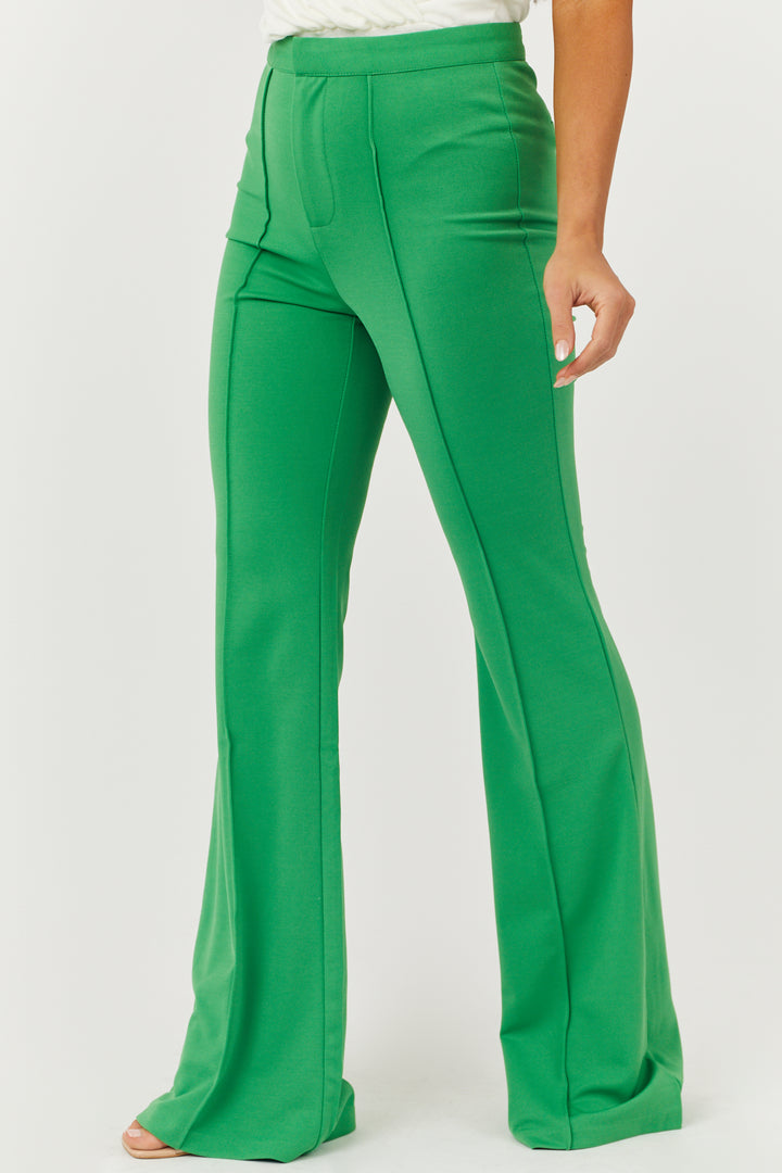 Green High Rise Flare Pants with Seam Detail