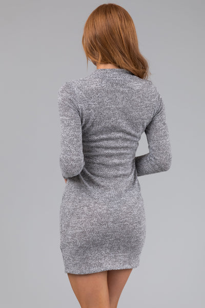 Grey Two Tone Mock Neck Mini Sweater Dress