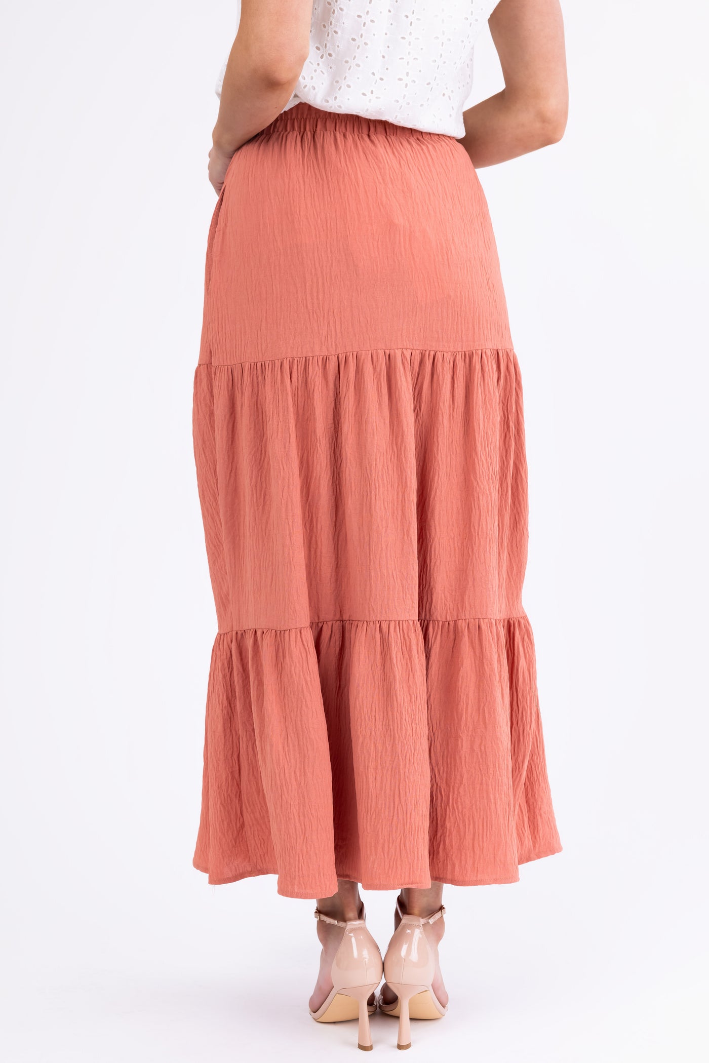 Hazy Coral Tiered Gauze Textured Maxi Skirt