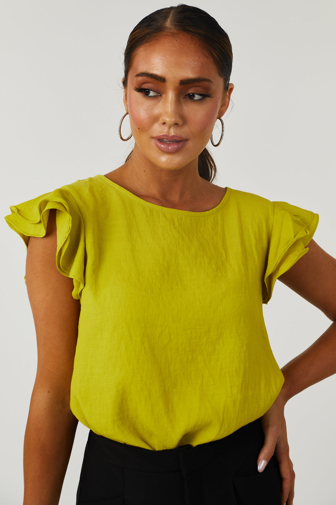 Hazy Lime Ruffle Cap Sleeve Textured Blouse & Lime Lush
