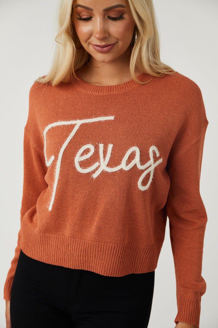 Hazy Pumpkin 'Texas' Tinsel Graphic Sweater