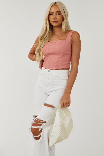 Hazy Punch Square Neck Denim Bustier Crop Top