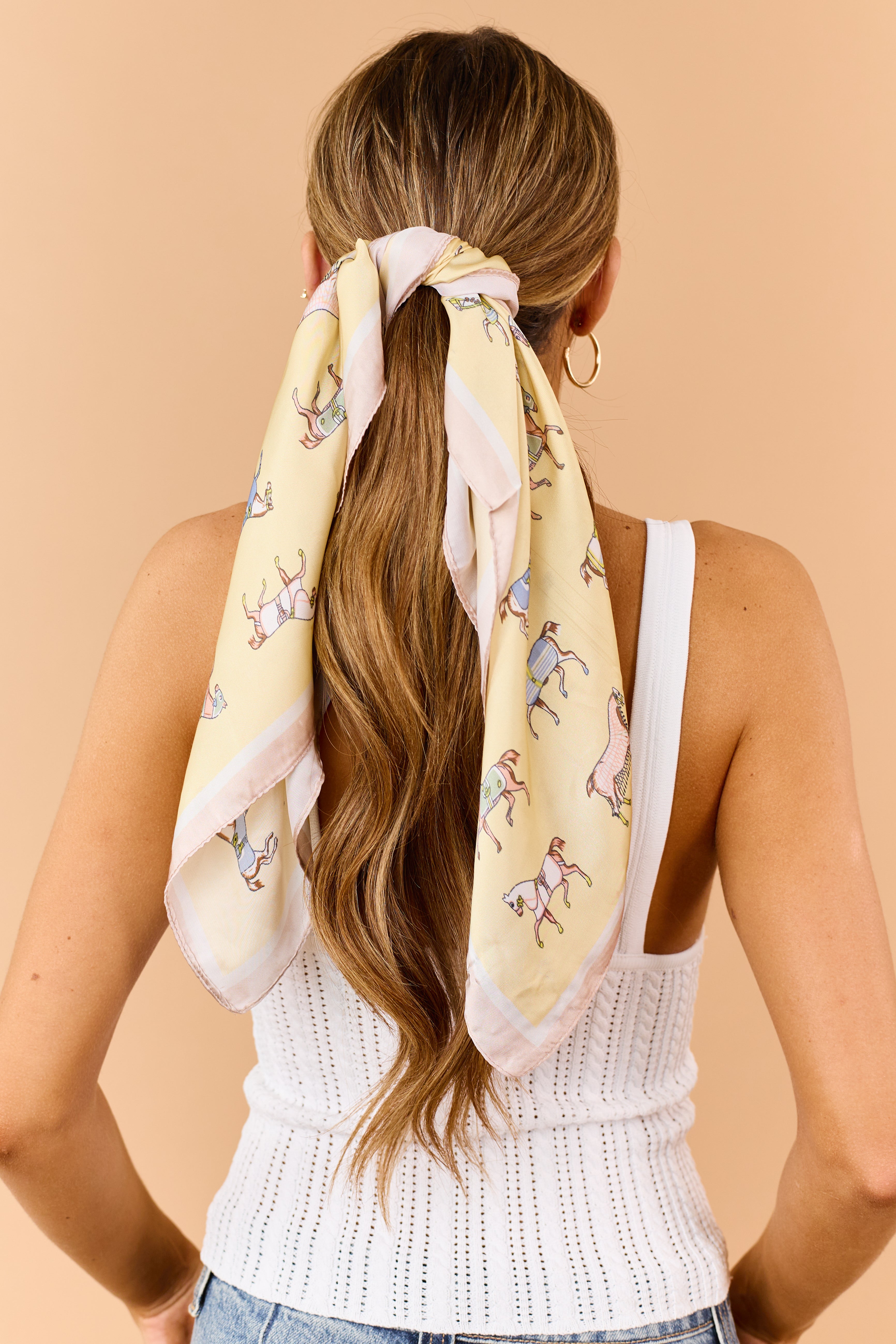 Hazy Honeysuckle Satin Horse Pattern Bandana Scarf