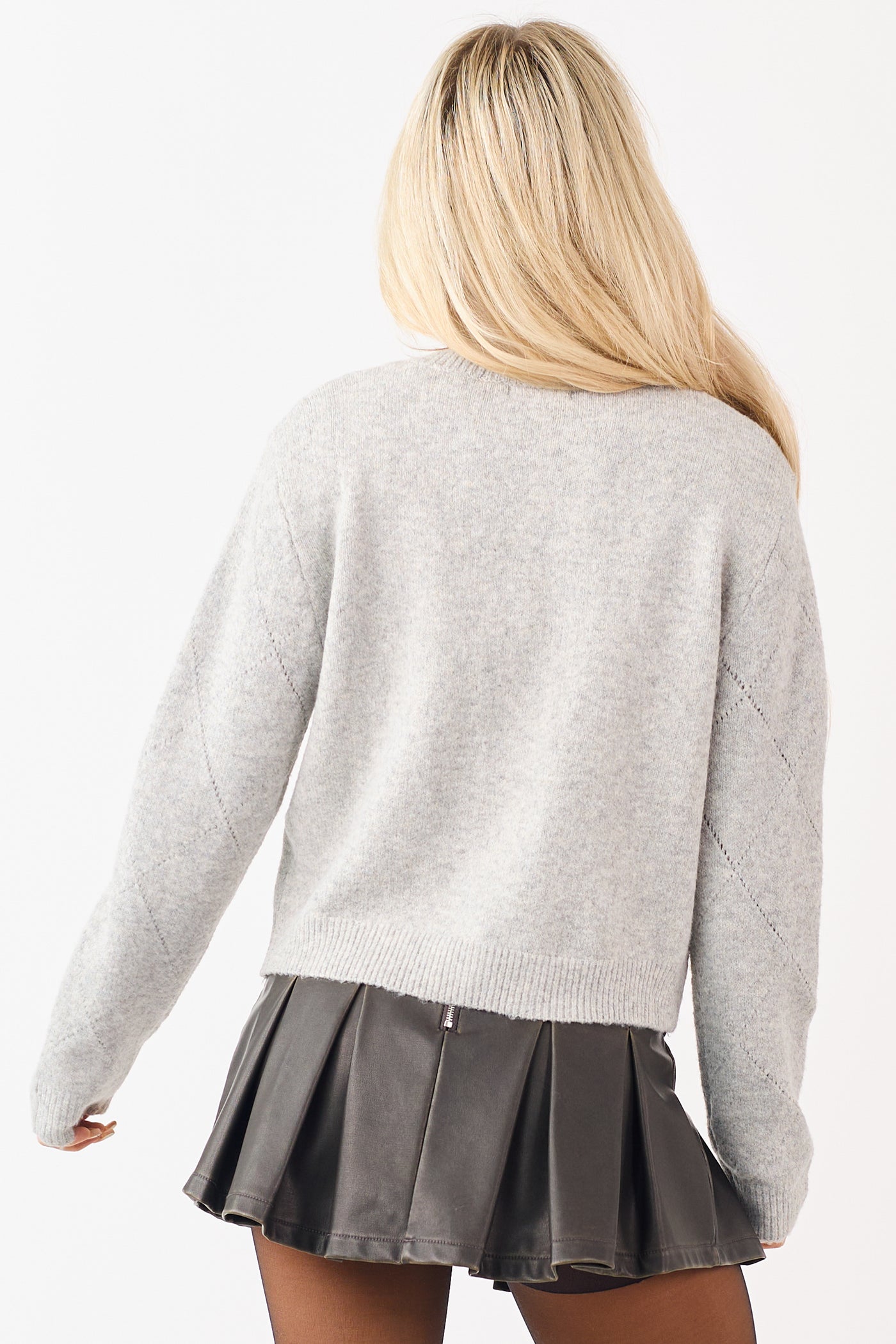 Heather Grey Argyle Pattern Bow Detail Cardigan