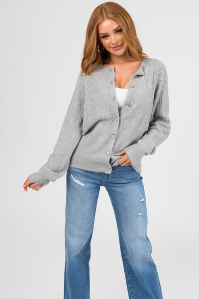 Heather Grey Button Down Lightweight Knit Cardigan