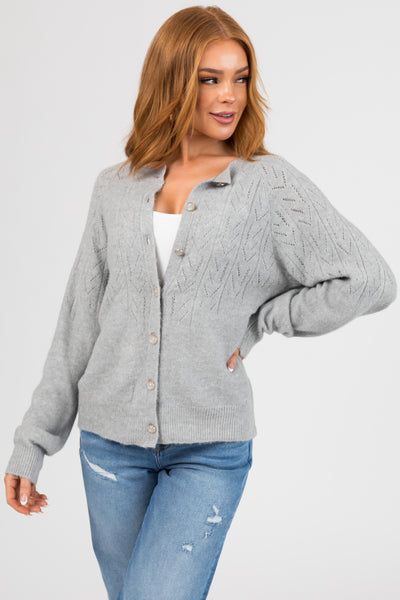 Heather Grey Button Down Lightweight Knit Cardigan