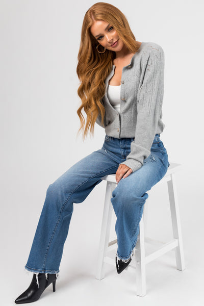 Heather Grey Button Down Lightweight Knit Cardigan