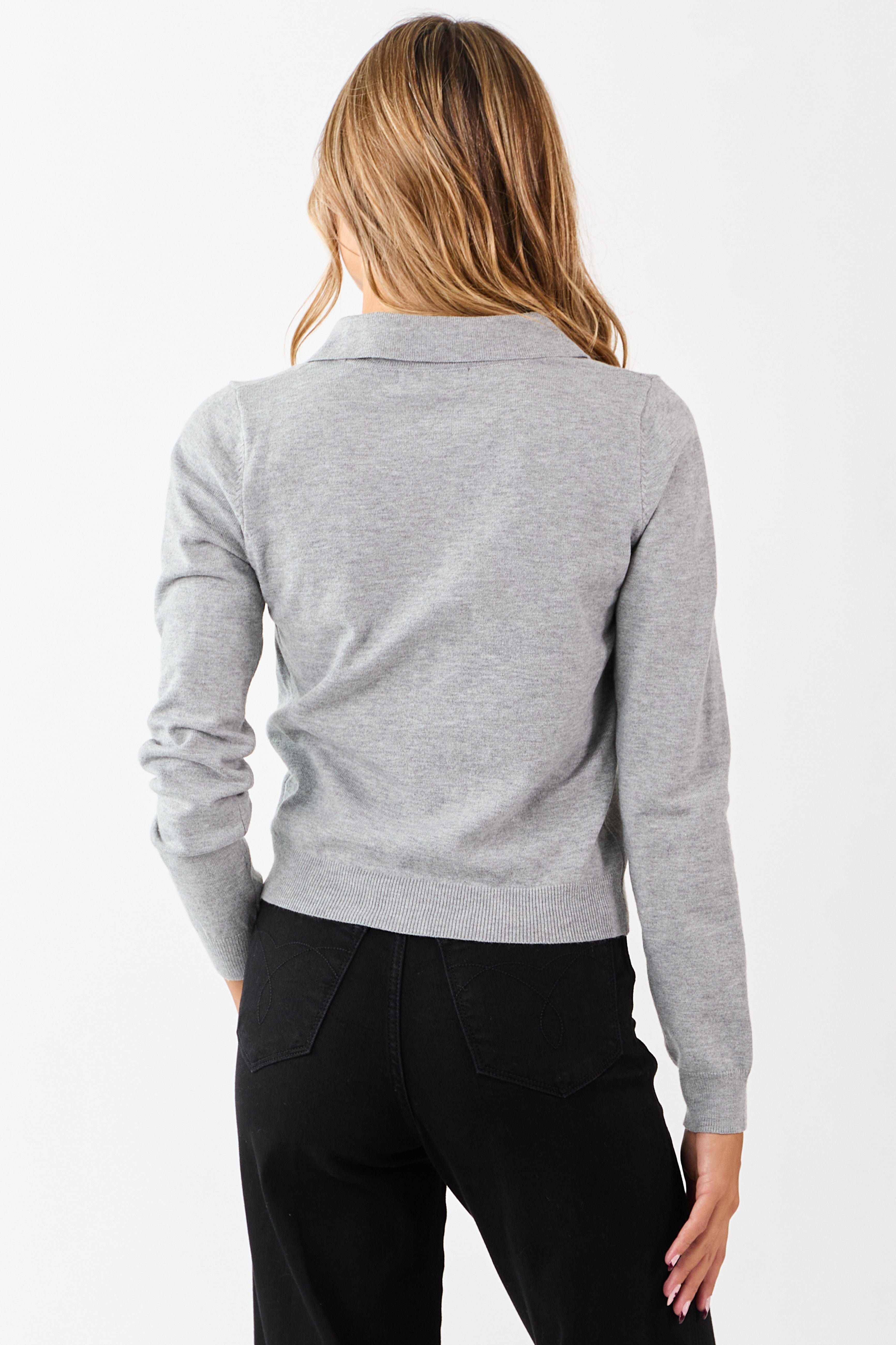Heather Grey Button Up Collared Cardigan