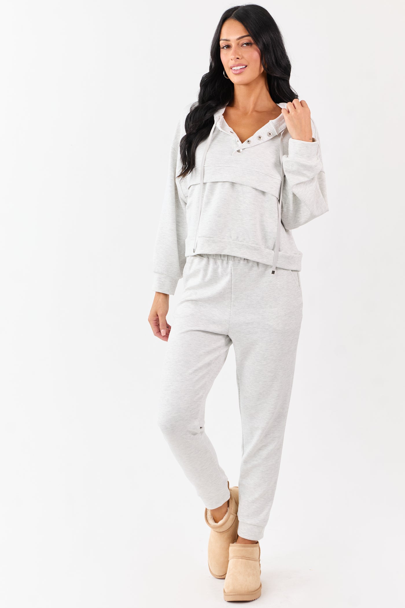 Heather Grey Buttoned Hoodie and Sweatpants Set