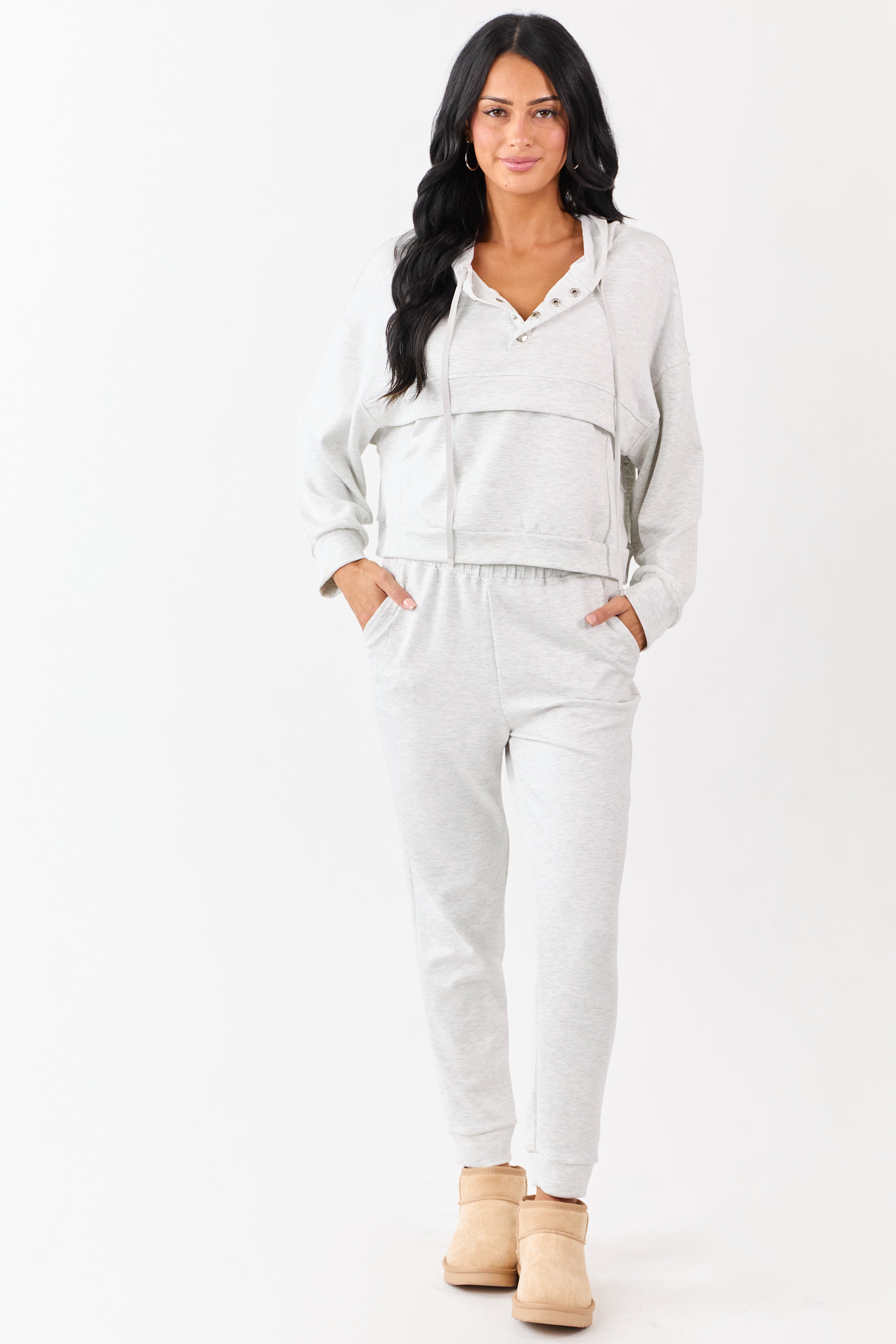 Heather Grey Buttoned Hoodie and Sweatpants Set | Lime Lush Boutique