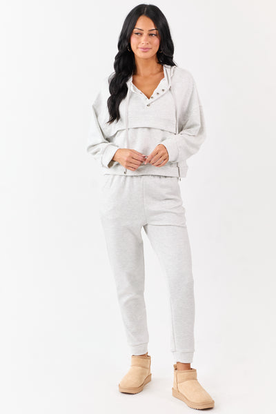 Heather Grey Buttoned Hoodie and Sweatpants Set