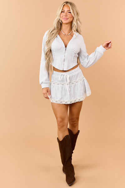 Heather Grey Corset Style Cotton Terry Jacket