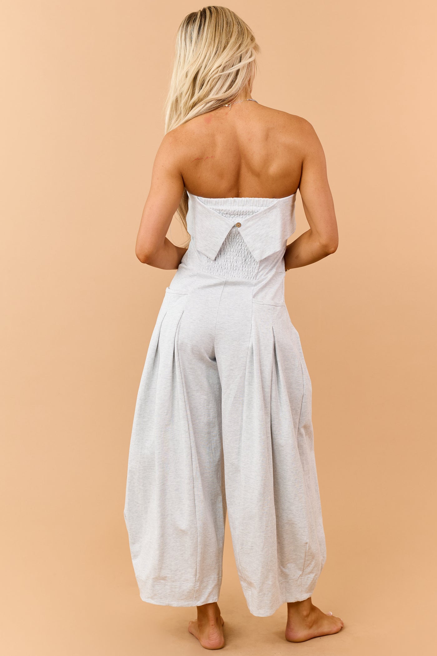 Heather Grey Cotton Balloon Leg Strapless Jumpsuit
