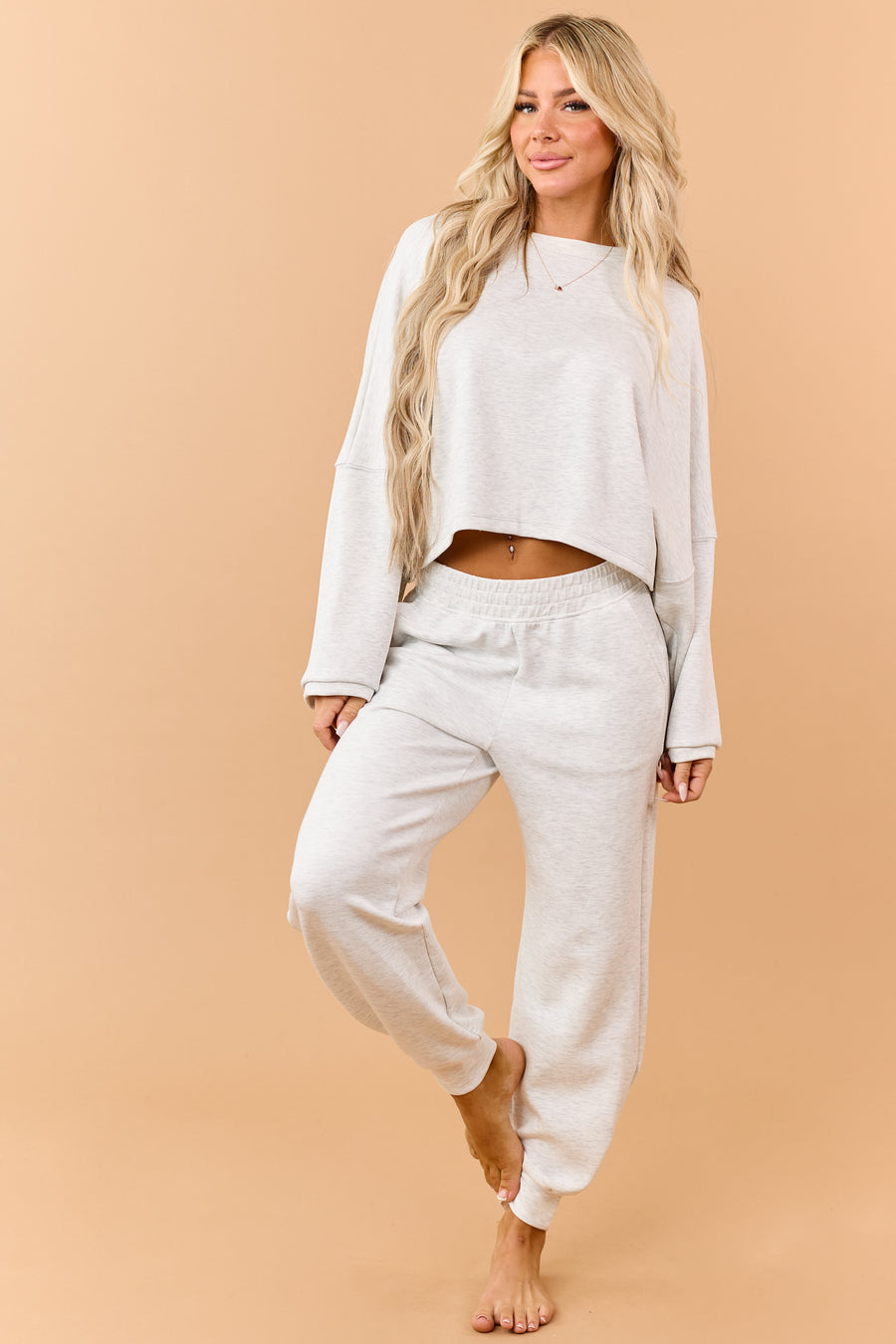 Heather Grey Elastic Waistband Soft Knit Joggers
