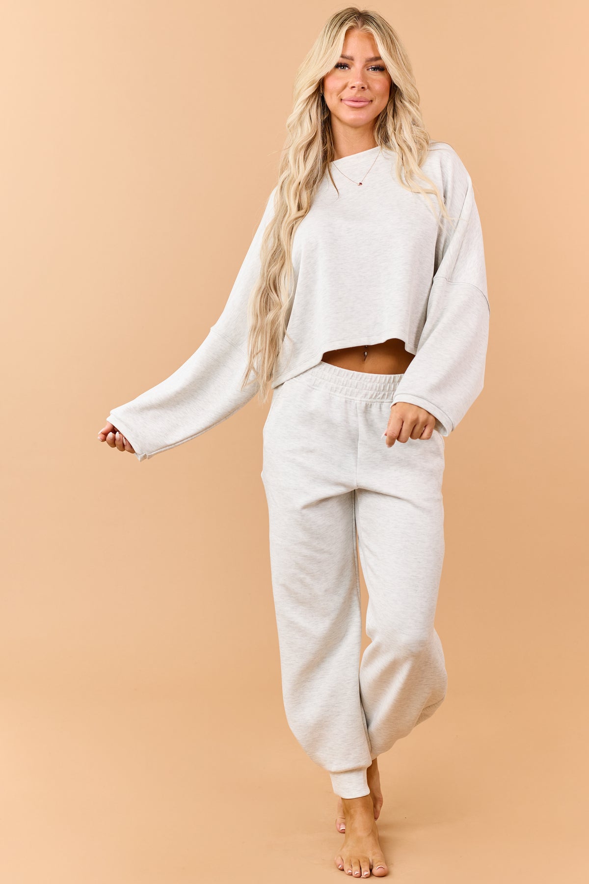 Heather Grey Elastic Waistband Soft Knit Joggers