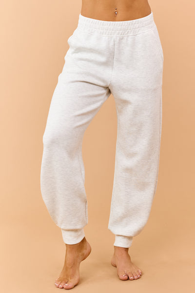 Heather Grey Elastic Waistband Soft Knit Joggers