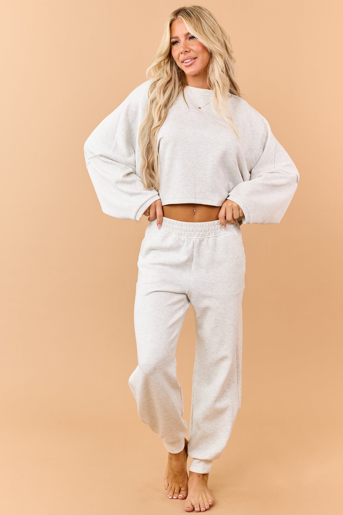 Heather Grey Elastic Waistband Soft Knit Joggers