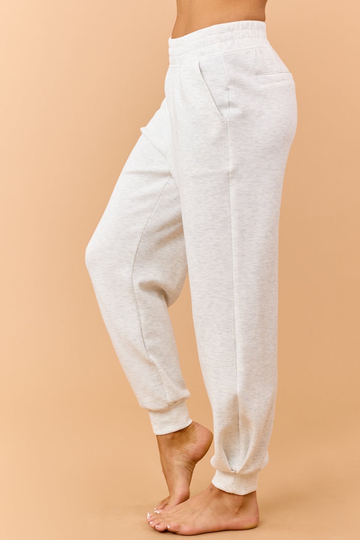 Heather Grey Elastic Waistband Soft Knit Joggers