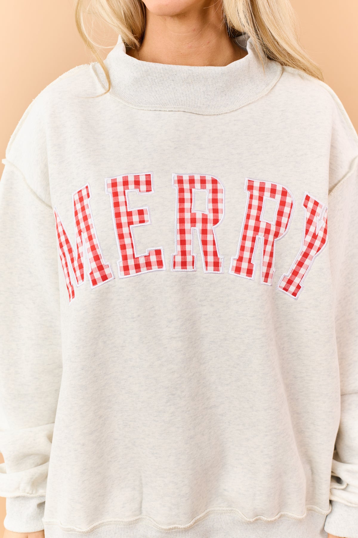 Heather Grey Embroidered 'Merry' Graphic Sweatshirt