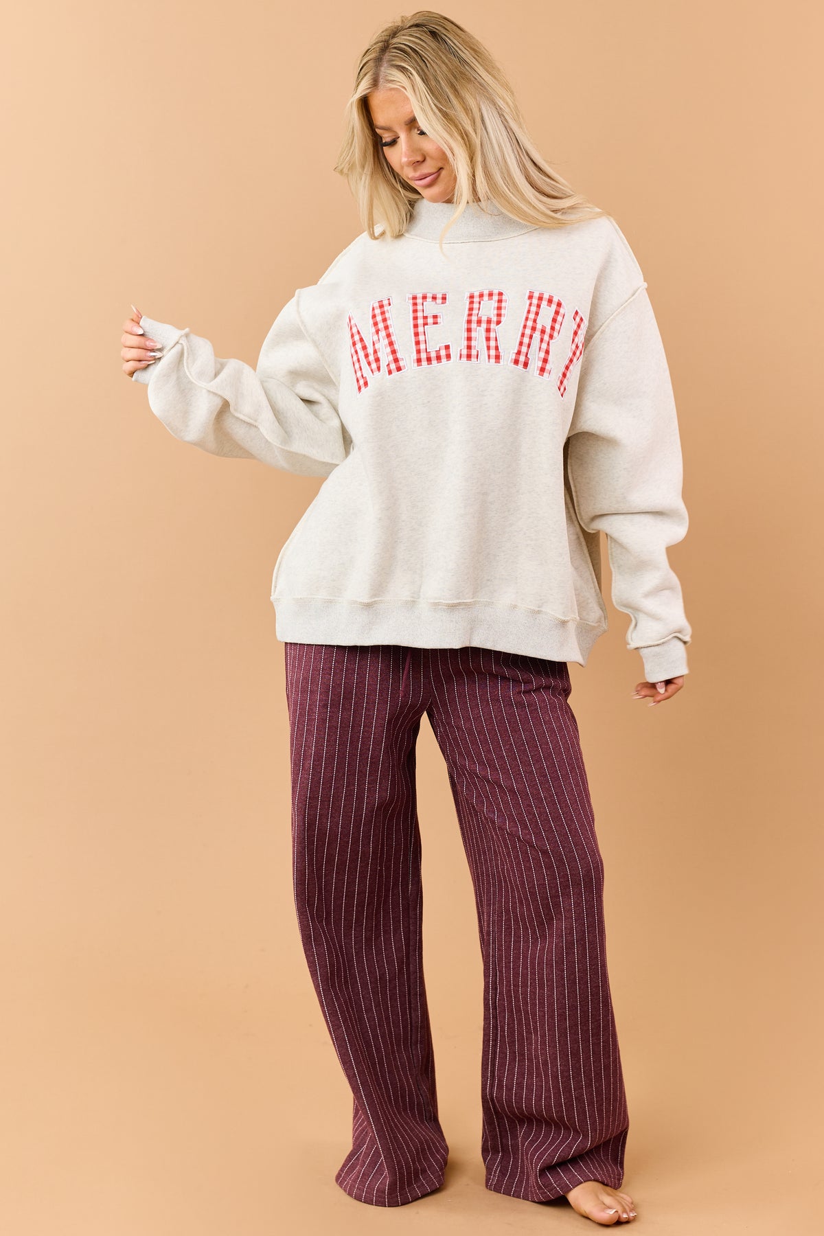 Heather Grey Embroidered 'Merry' Graphic Sweatshirt