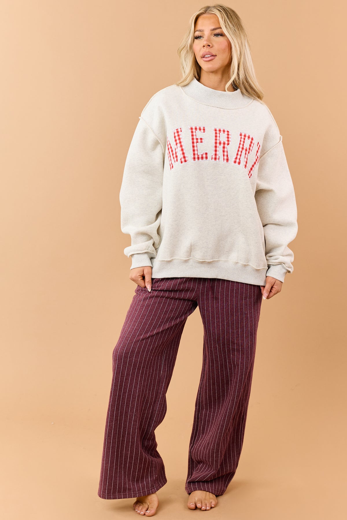 Heather Grey Embroidered 'Merry' Graphic Sweatshirt