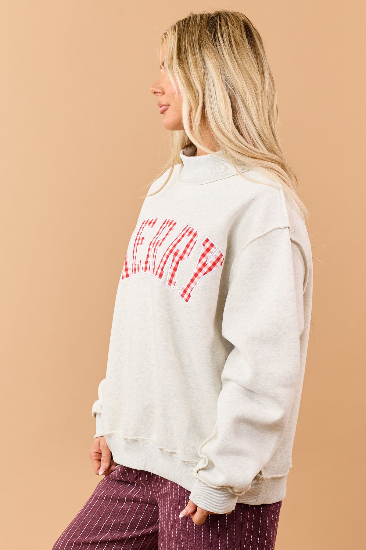 Heather Grey Embroidered 'Merry' Graphic Sweatshirt