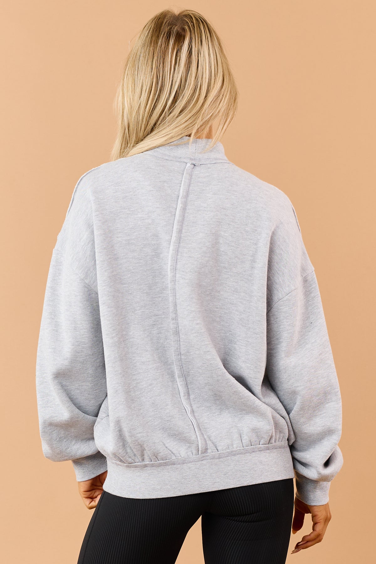 Heather Grey Exposed Seam Mock Neck Sweatshirt