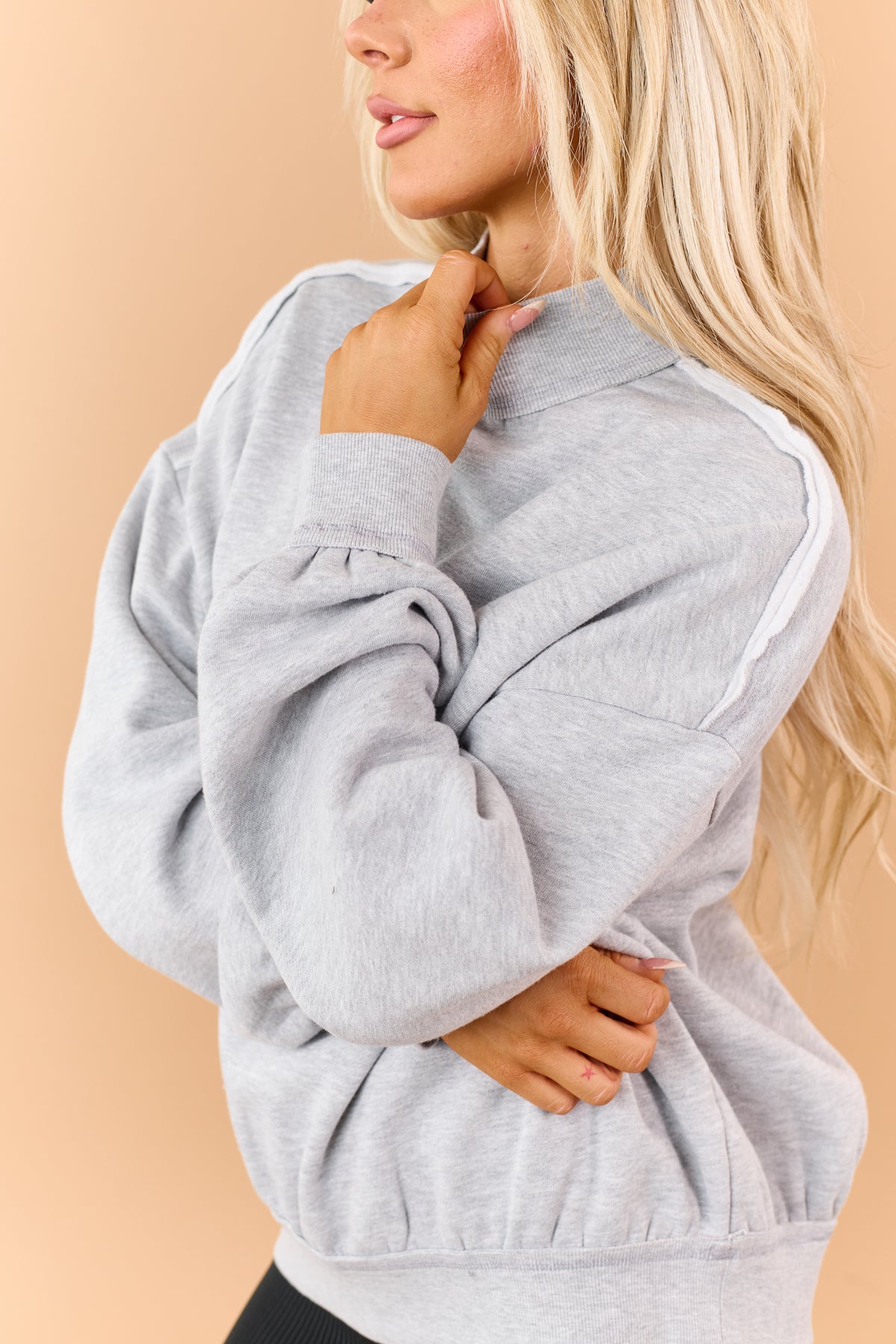 Heather Grey Exposed Seam Mock Neck Sweatshirt