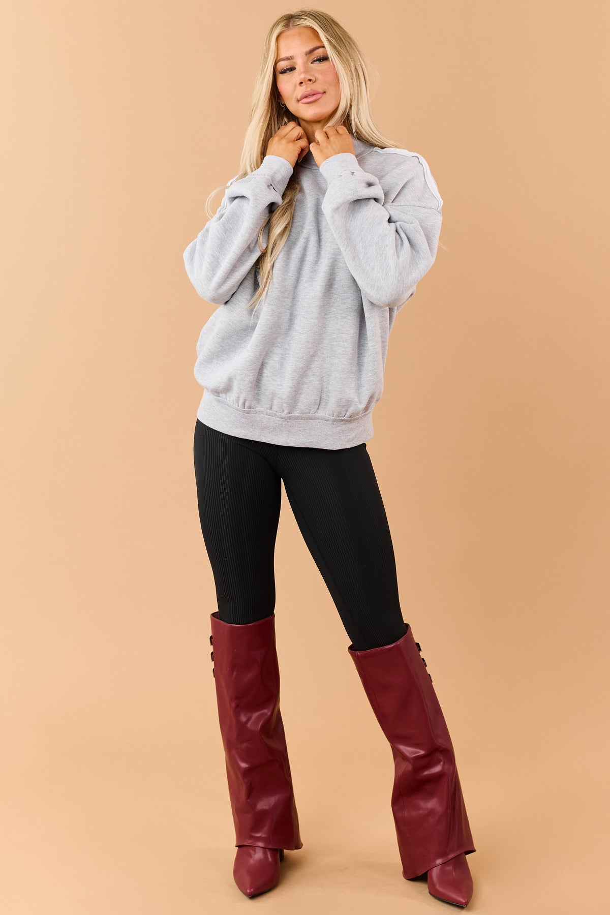 Heather Grey Exposed Seam Mock Neck Sweatshirt