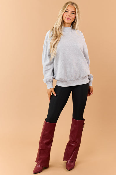 Heather Grey Exposed Seam Mock Neck Sweatshirt