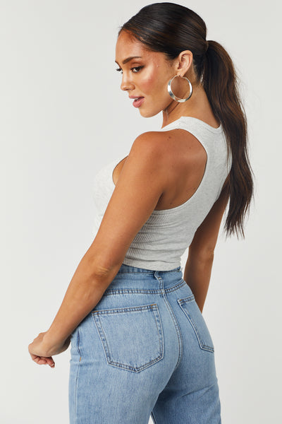 Heather Grey Fitted Ribbed Knit Basic Tank Top