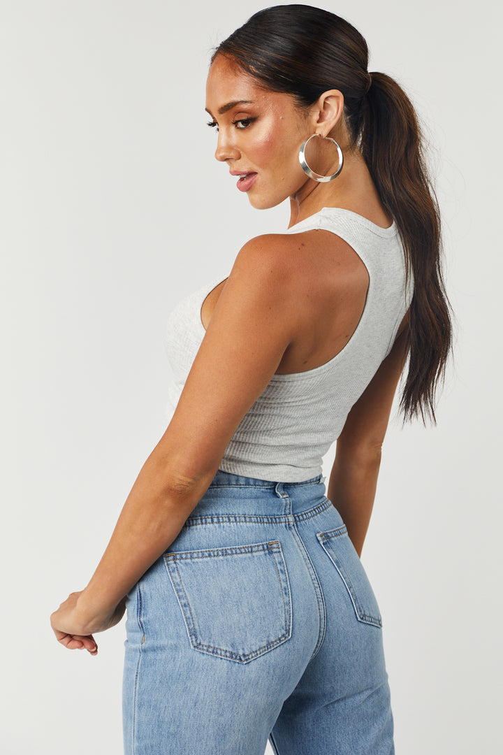 Heather Grey Fitted Ribbed Knit Basic Tank Top