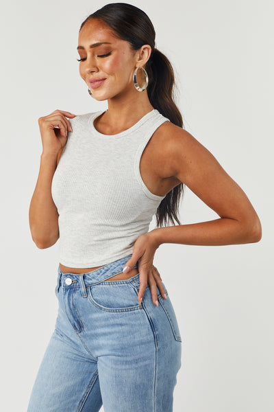 Heather Grey Fitted Ribbed Knit Basic Tank Top
